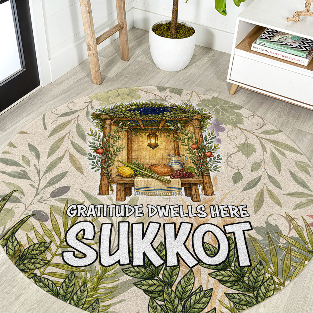 Sukkot Round Carpet Jewish Holiday Gratitude Dwells Here - Vintage Botanical Sukkah