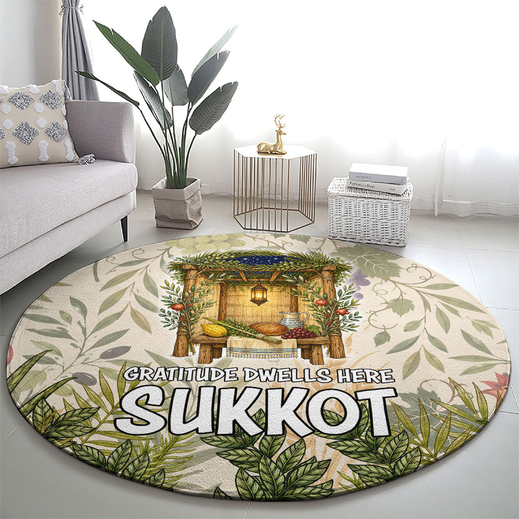 Sukkot Round Carpet Jewish Holiday Gratitude Dwells Here - Vintage Botanical Sukkah