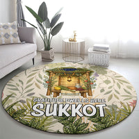 Sukkot Round Carpet Jewish Holiday Gratitude Dwells Here - Vintage Botanical Sukkah