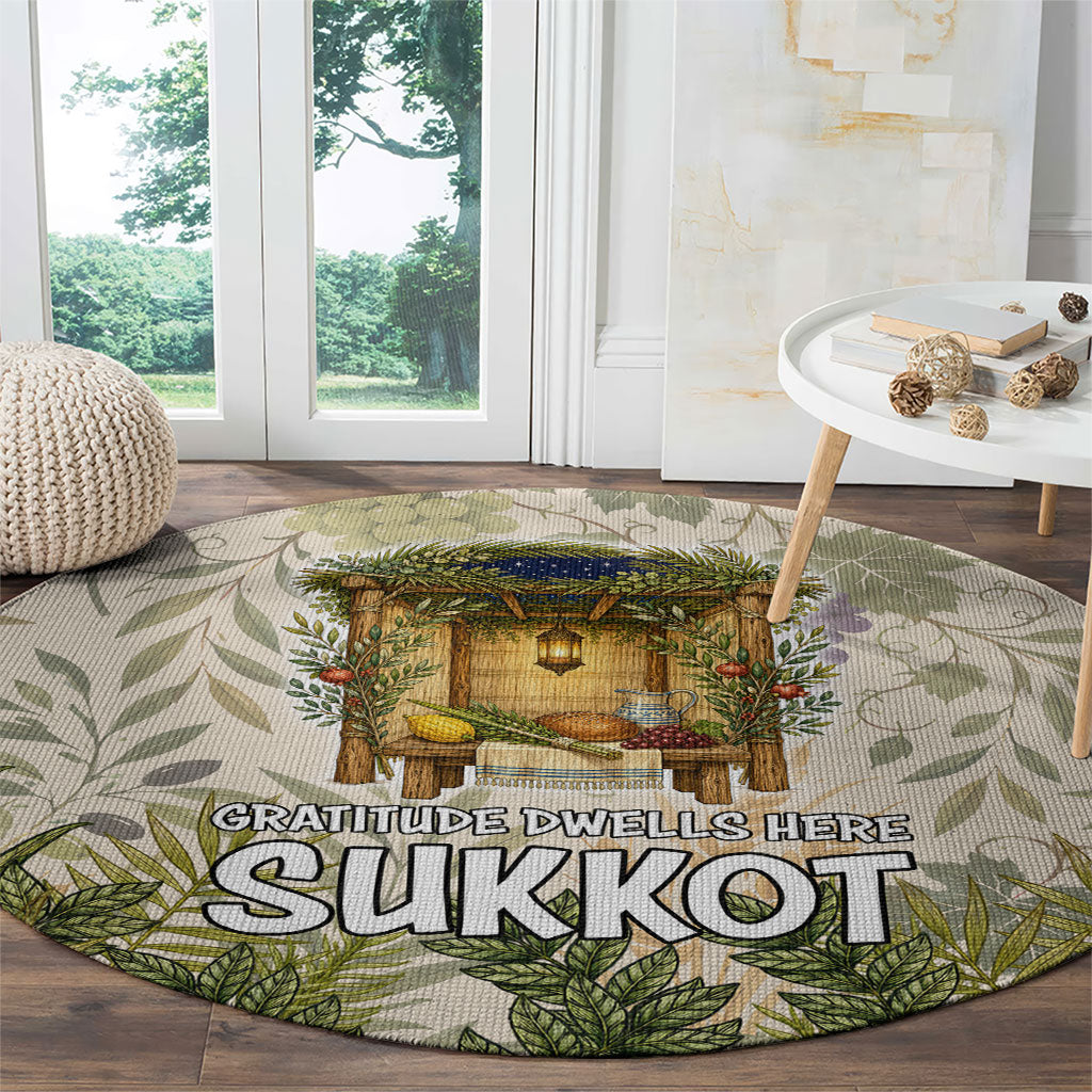 Sukkot Round Carpet Jewish Holiday Gratitude Dwells Here - Vintage Botanical Sukkah