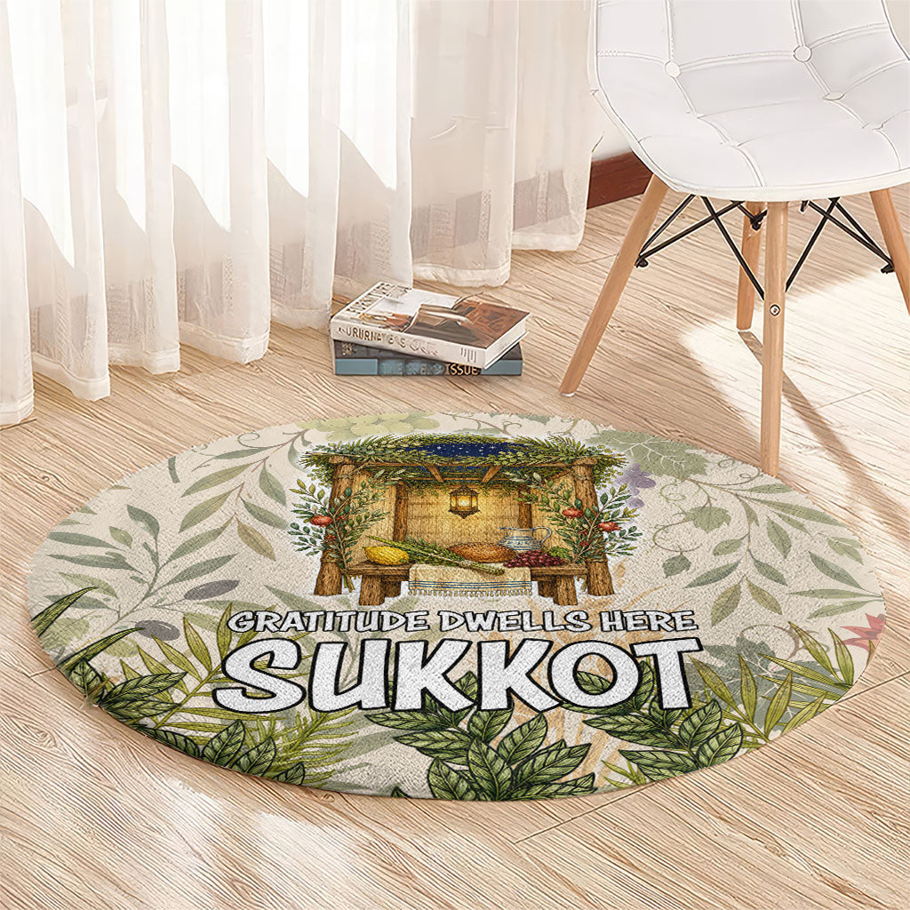Sukkot Round Carpet Jewish Holiday Gratitude Dwells Here - Vintage Botanical Sukkah