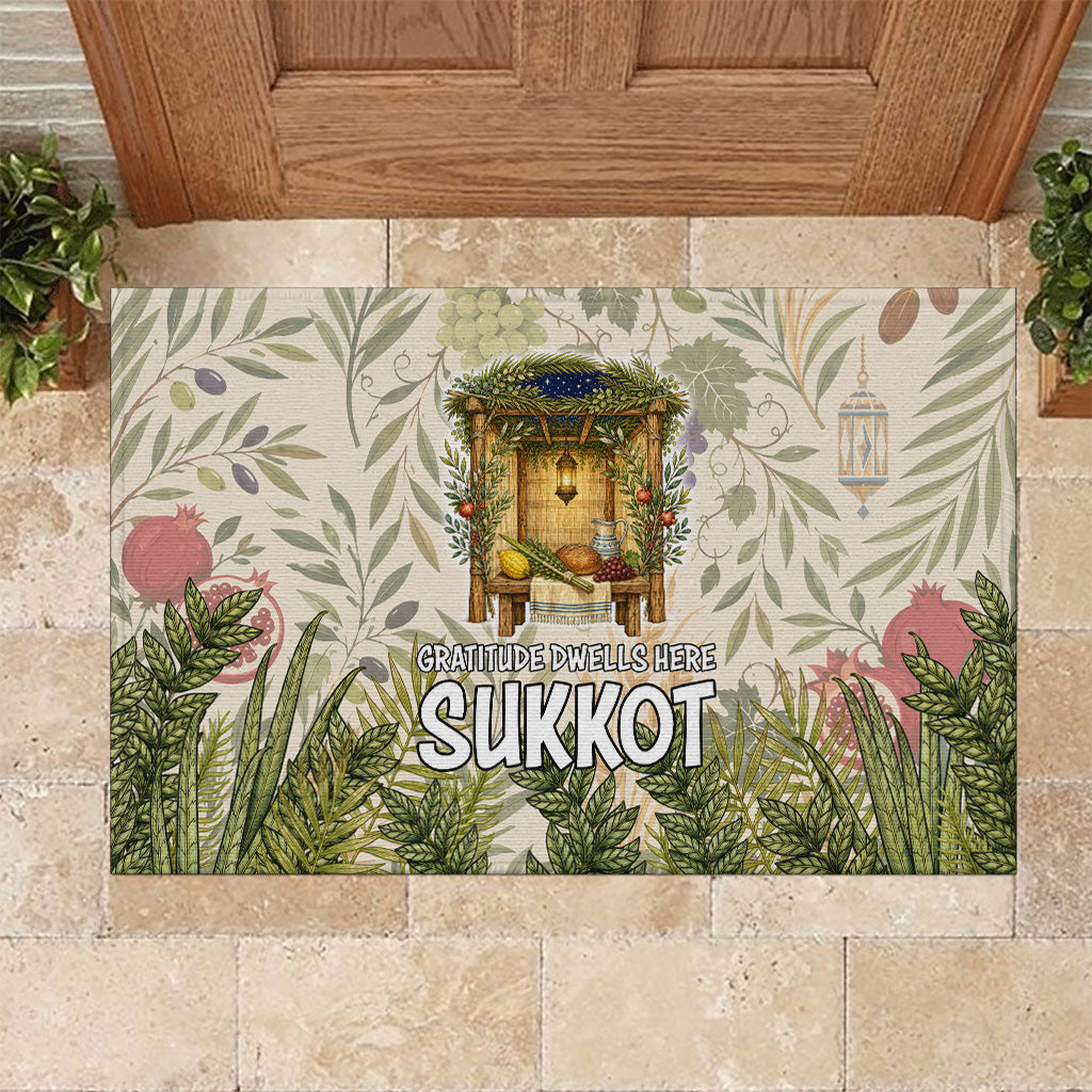 Sukkot Rubber Doormat Jewish Holiday Gratitude Dwells Here - Vintage Botanical Sukkah