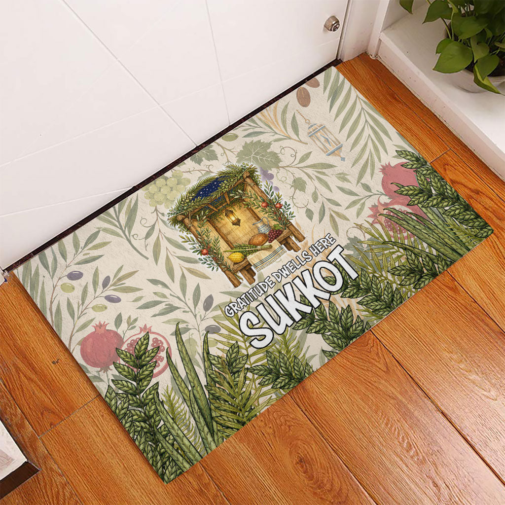 Sukkot Rubber Doormat Jewish Holiday Gratitude Dwells Here - Vintage Botanical Sukkah