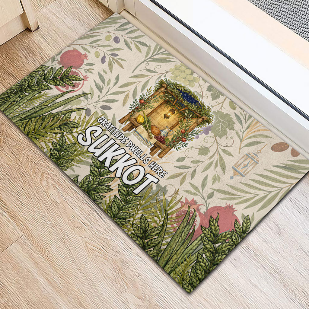 Sukkot Rubber Doormat Jewish Holiday Gratitude Dwells Here - Vintage Botanical Sukkah