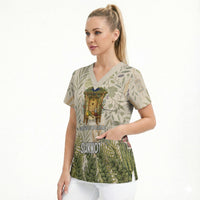 Sukkot Scrub Top Jewish Holiday Gratitude Dwells Here - Vintage Botanical Sukkah
