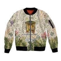 Sukkot Sleeve Zip Bomber Jacket Jewish Holiday Gratitude Dwells Here - Vintage Botanical Sukkah