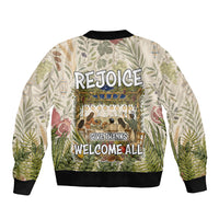 Sukkot Sleeve Zip Bomber Jacket Jewish Holiday Gratitude Dwells Here - Vintage Botanical Sukkah