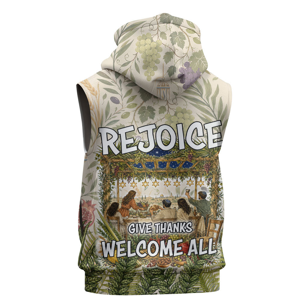 Sukkot Sleeveless Hoodie Jewish Holiday Gratitude Dwells Here - Vintage Botanical Sukkah