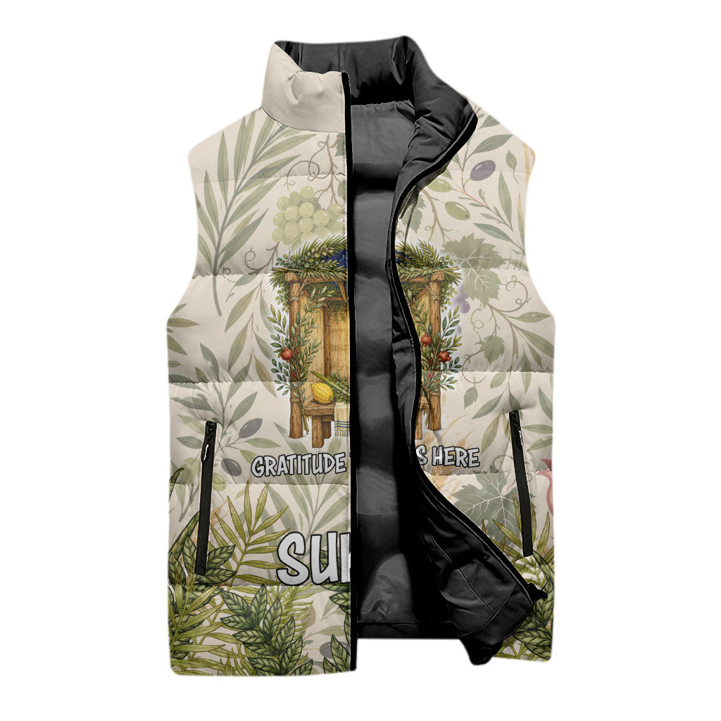 Sukkot Sleeveless Puffer Jacket Jewish Holiday Gratitude Dwells Here - Vintage Botanical Sukkah