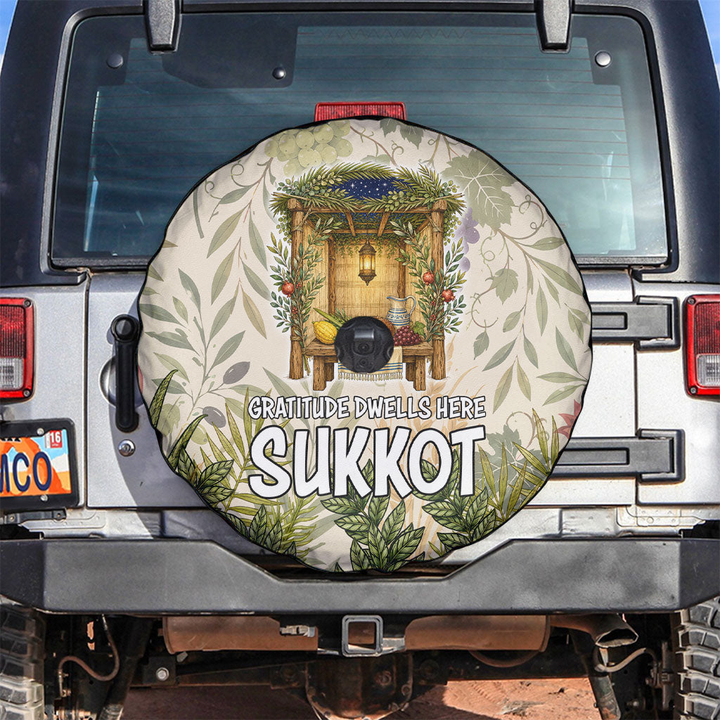 Sukkot Spare Tire Cover Jewish Holiday Gratitude Dwells Here - Vintage Botanical Sukkah