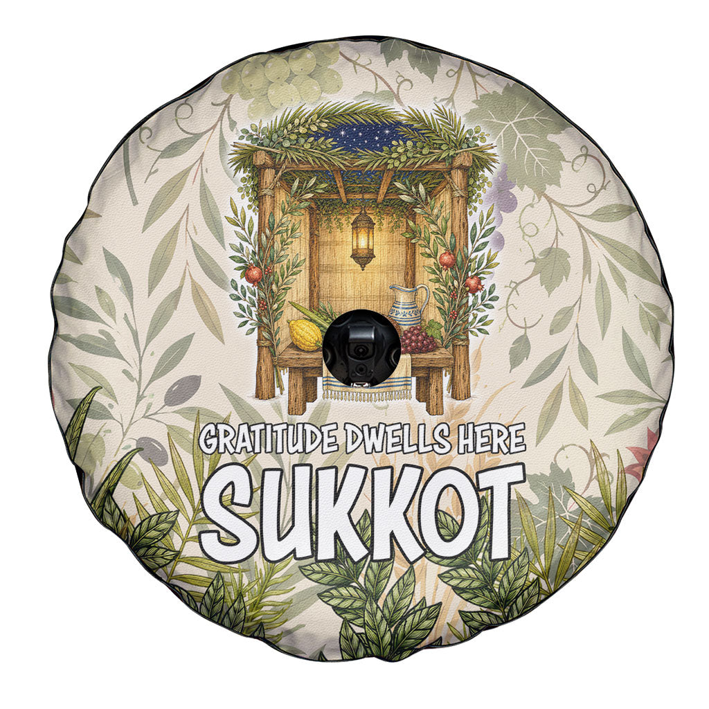 Sukkot Spare Tire Cover Jewish Holiday Gratitude Dwells Here - Vintage Botanical Sukkah