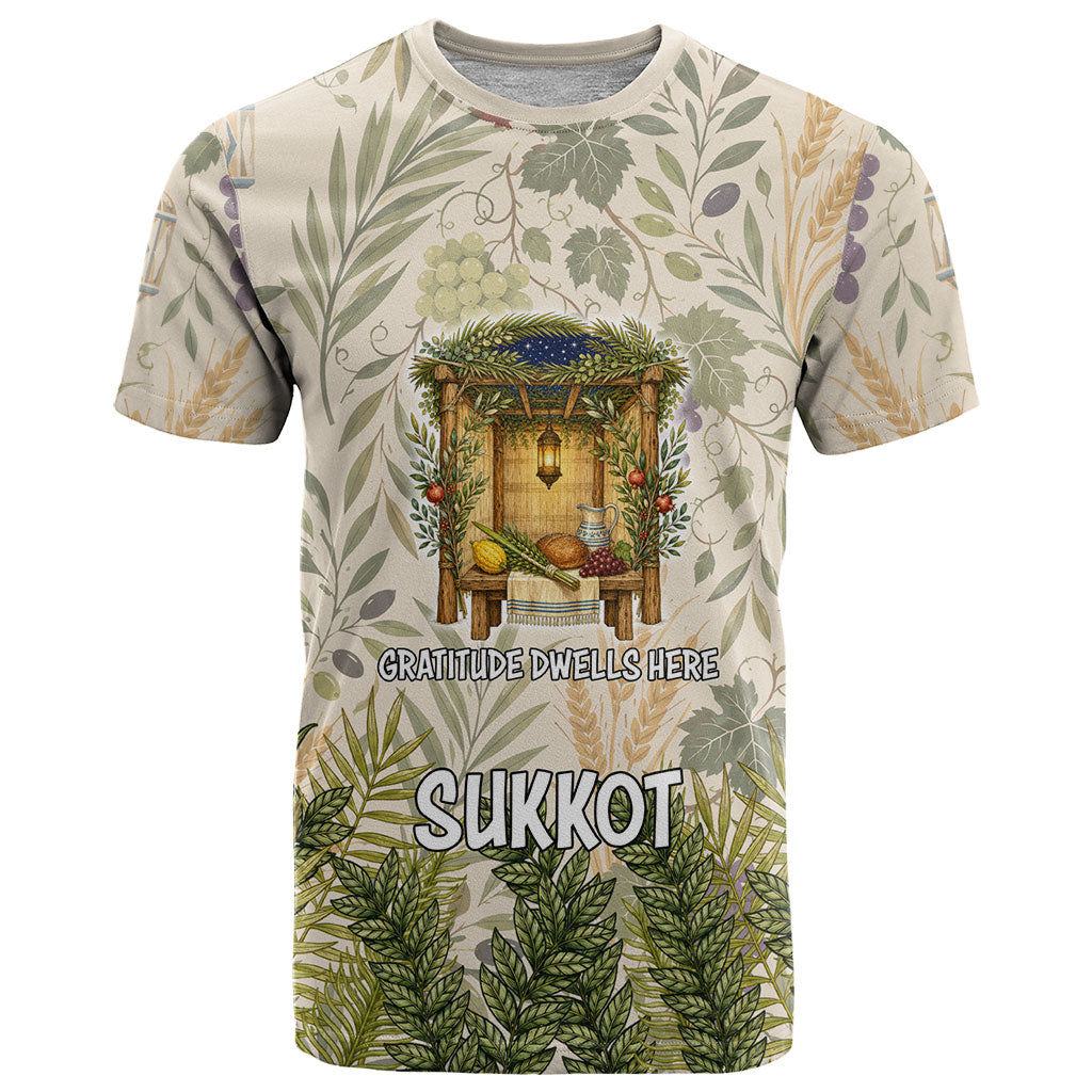 Sukkot T Shirt Jewish Holiday Gratitude Dwells Here - Vintage Botanical Sukkah