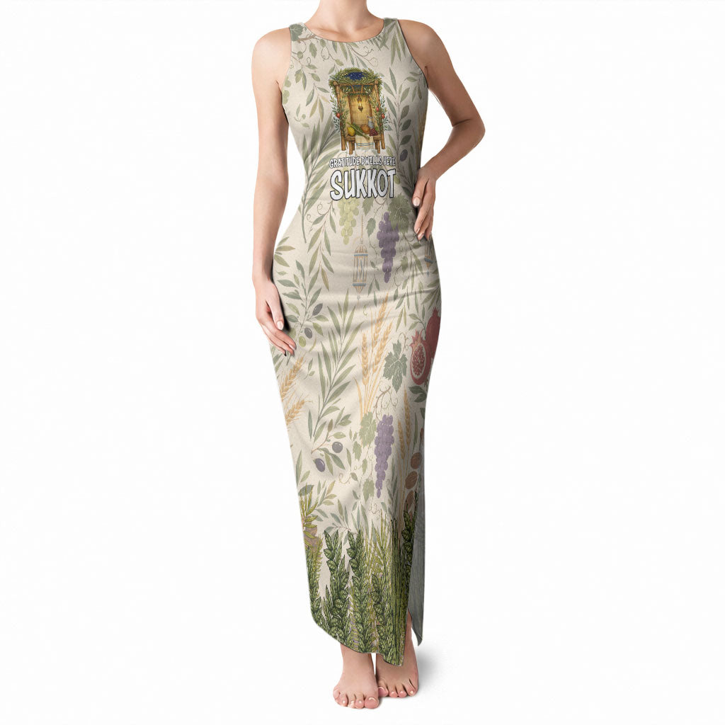 Sukkot Tank Maxi Dress Jewish Holiday Gratitude Dwells Here - Vintage Botanical Sukkah