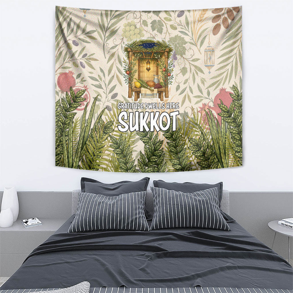 Sukkot Tapestry Jewish Holiday Gratitude Dwells Here - Vintage Botanical Sukkah