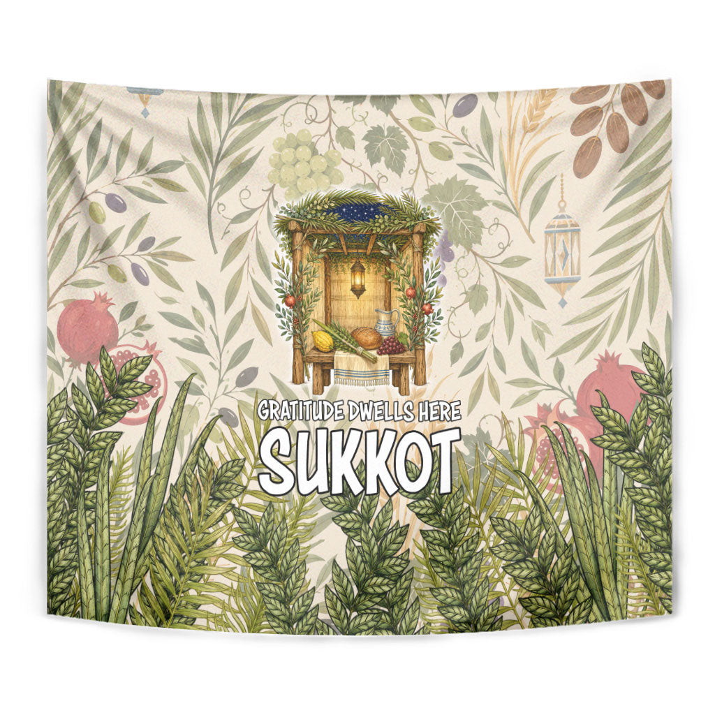 Sukkot Tapestry Jewish Holiday Gratitude Dwells Here - Vintage Botanical Sukkah