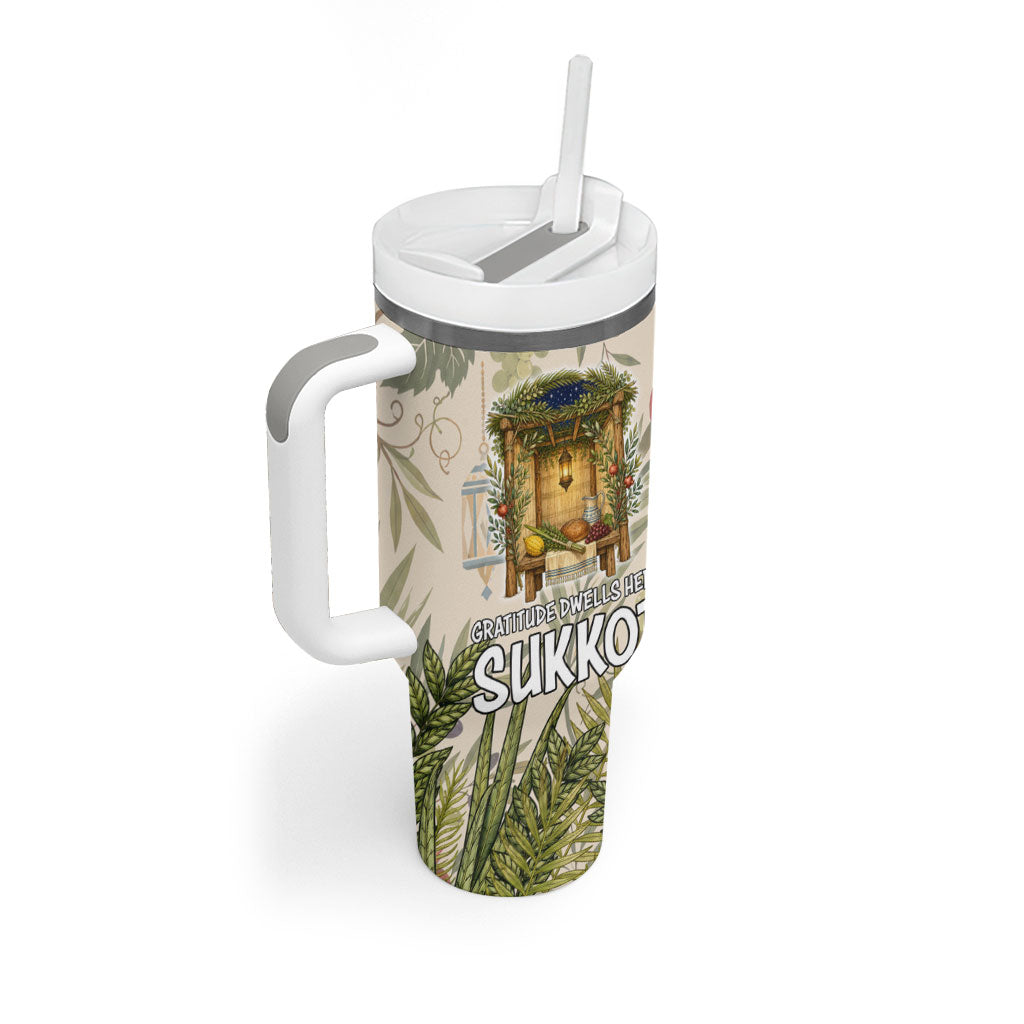 Sukkot Tumbler With Handle Jewish Holiday Gratitude Dwells Here - Vintage Botanical Sukkah
