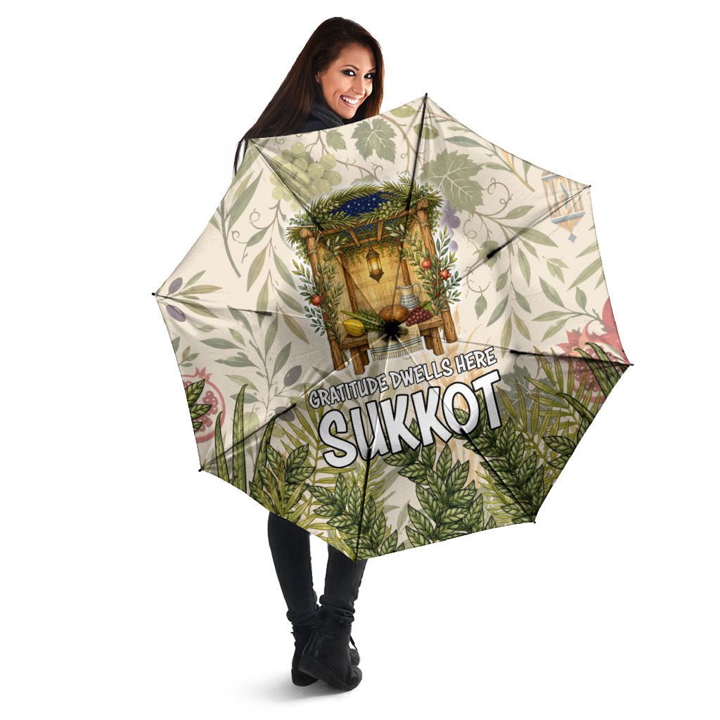 Sukkot Umbrella Jewish Holiday Gratitude Dwells Here - Vintage Botanical Sukkah