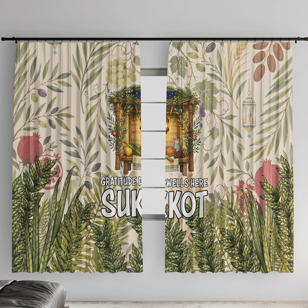 Sukkot Window Curtain Jewish Holiday Gratitude Dwells Here - Vintage Botanical Sukkah