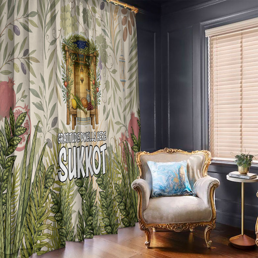 Sukkot Window Curtain Jewish Holiday Gratitude Dwells Here - Vintage Botanical Sukkah