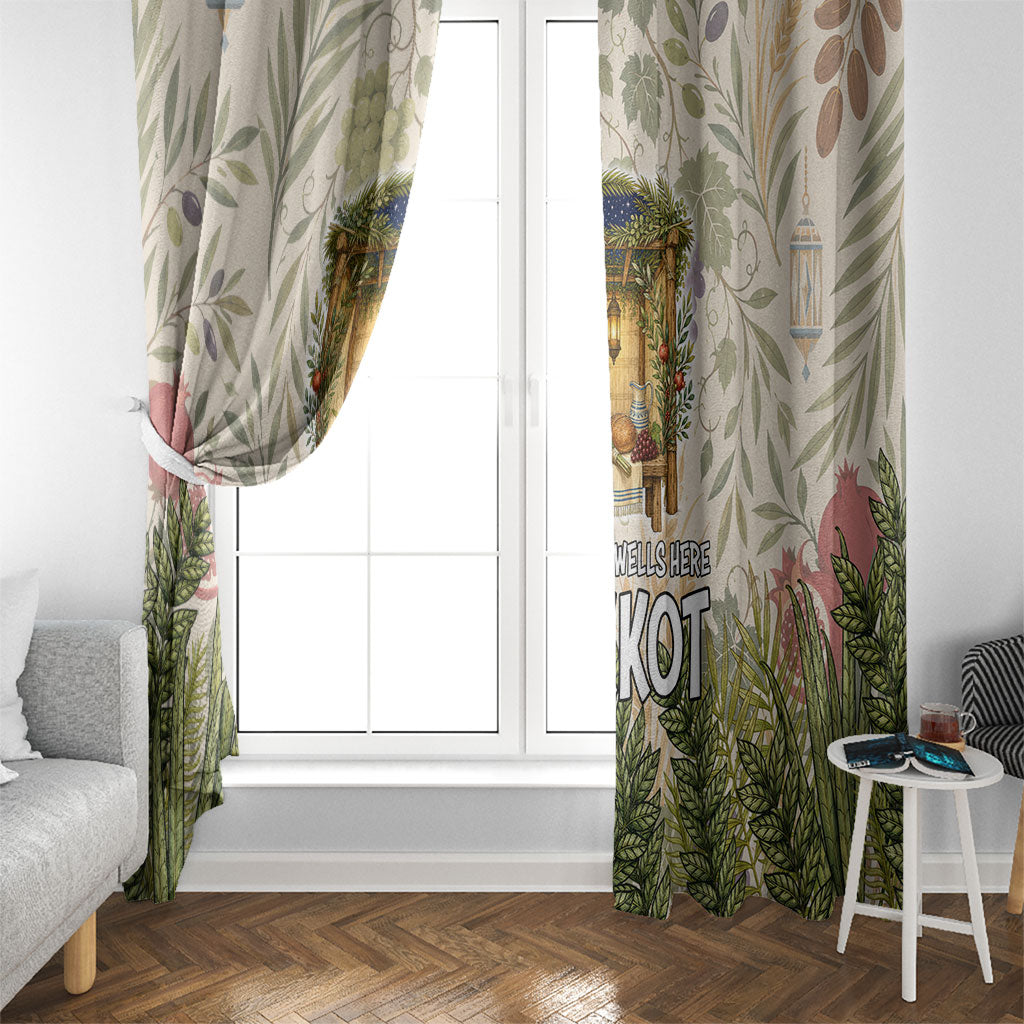 Sukkot Window Curtain Jewish Holiday Gratitude Dwells Here - Vintage Botanical Sukkah