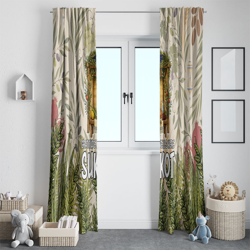 Sukkot Window Curtain Jewish Holiday Gratitude Dwells Here - Vintage Botanical Sukkah