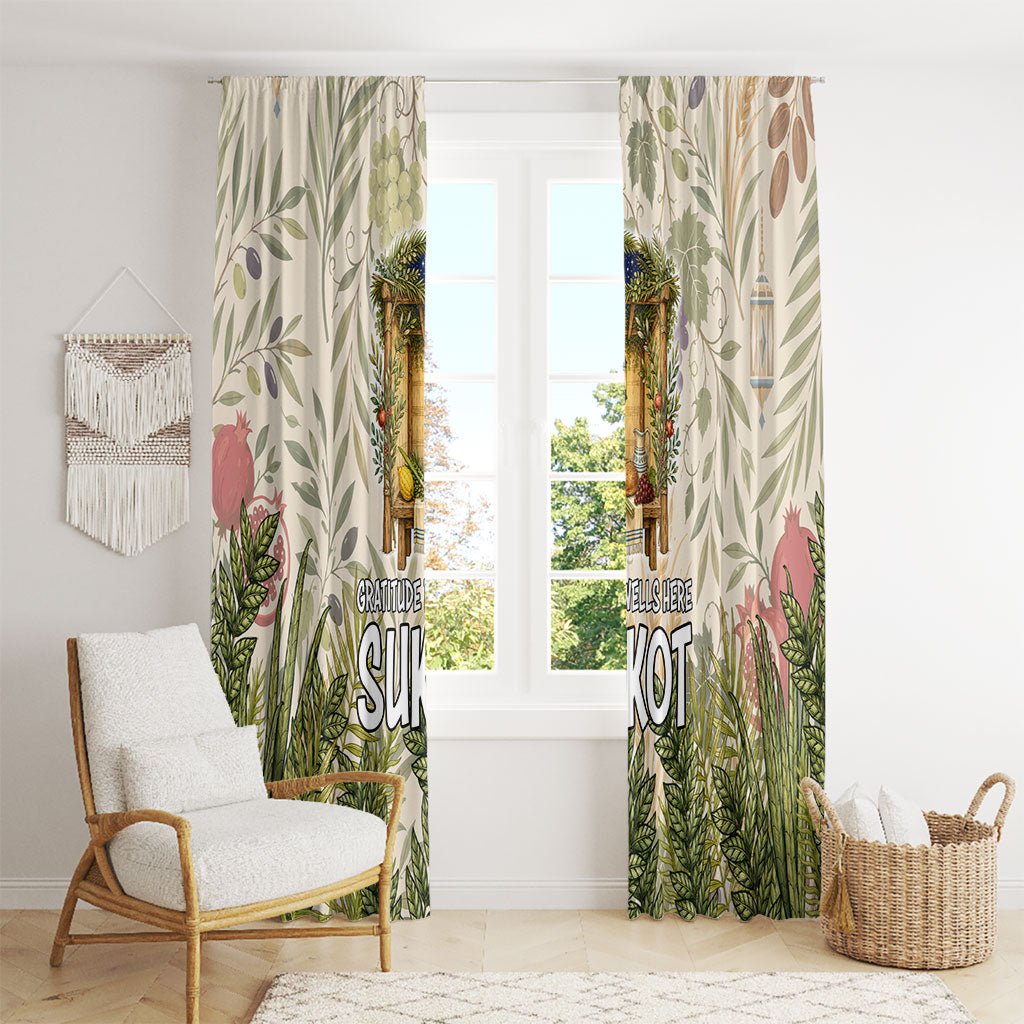 Sukkot Window Curtain Jewish Holiday Gratitude Dwells Here - Vintage Botanical Sukkah