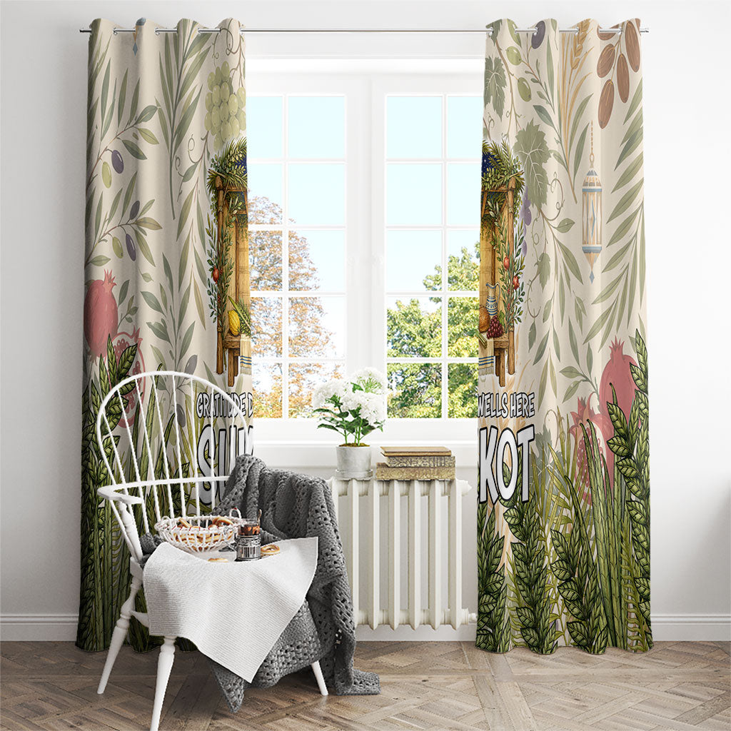 Sukkot Window Curtain Jewish Holiday Gratitude Dwells Here - Vintage Botanical Sukkah