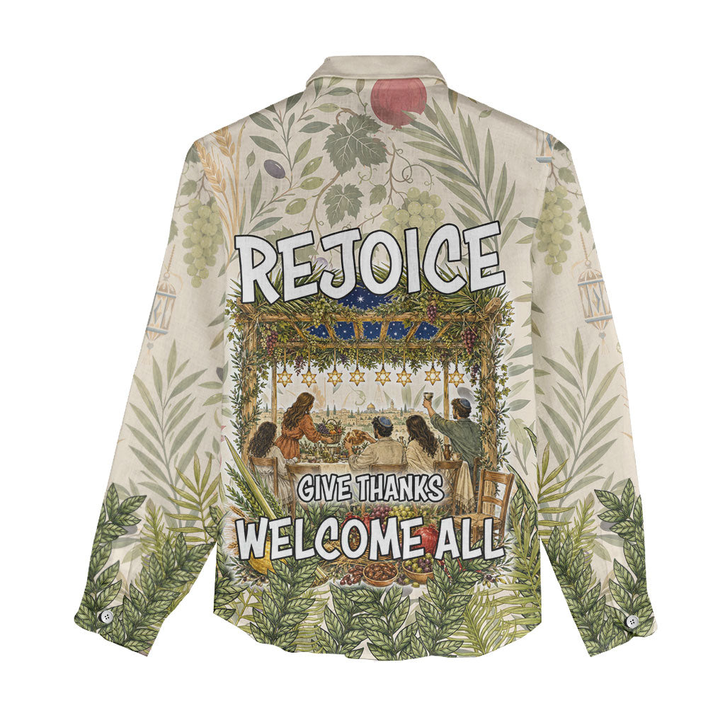 Sukkot Women Casual Shirt Jewish Holiday Gratitude Dwells Here - Vintage Botanical Sukkah