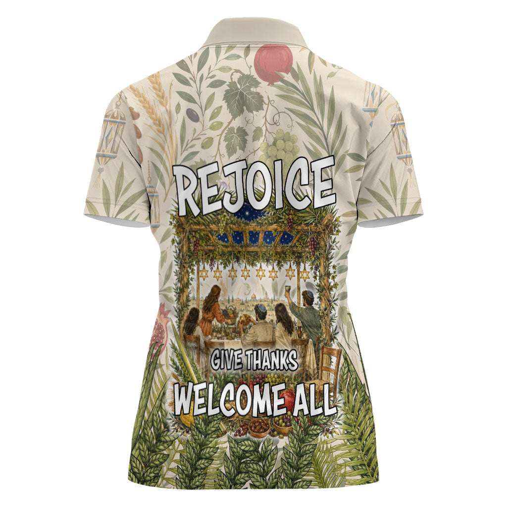 Sukkot Women Polo Shirt Jewish Holiday Gratitude Dwells Here - Vintage Botanical Sukkah