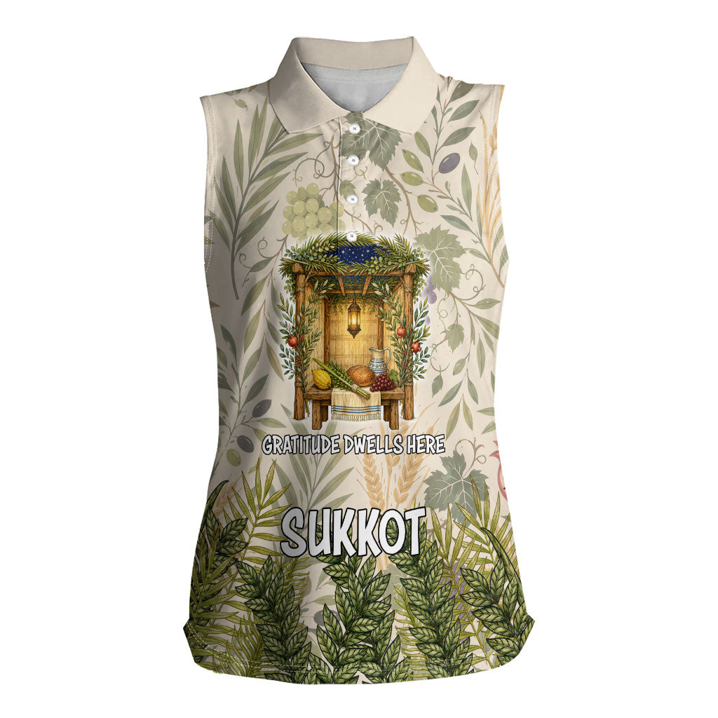 Sukkot Women Sleeveless Polo Shirt Jewish Holiday Gratitude Dwells Here - Vintage Botanical Sukkah