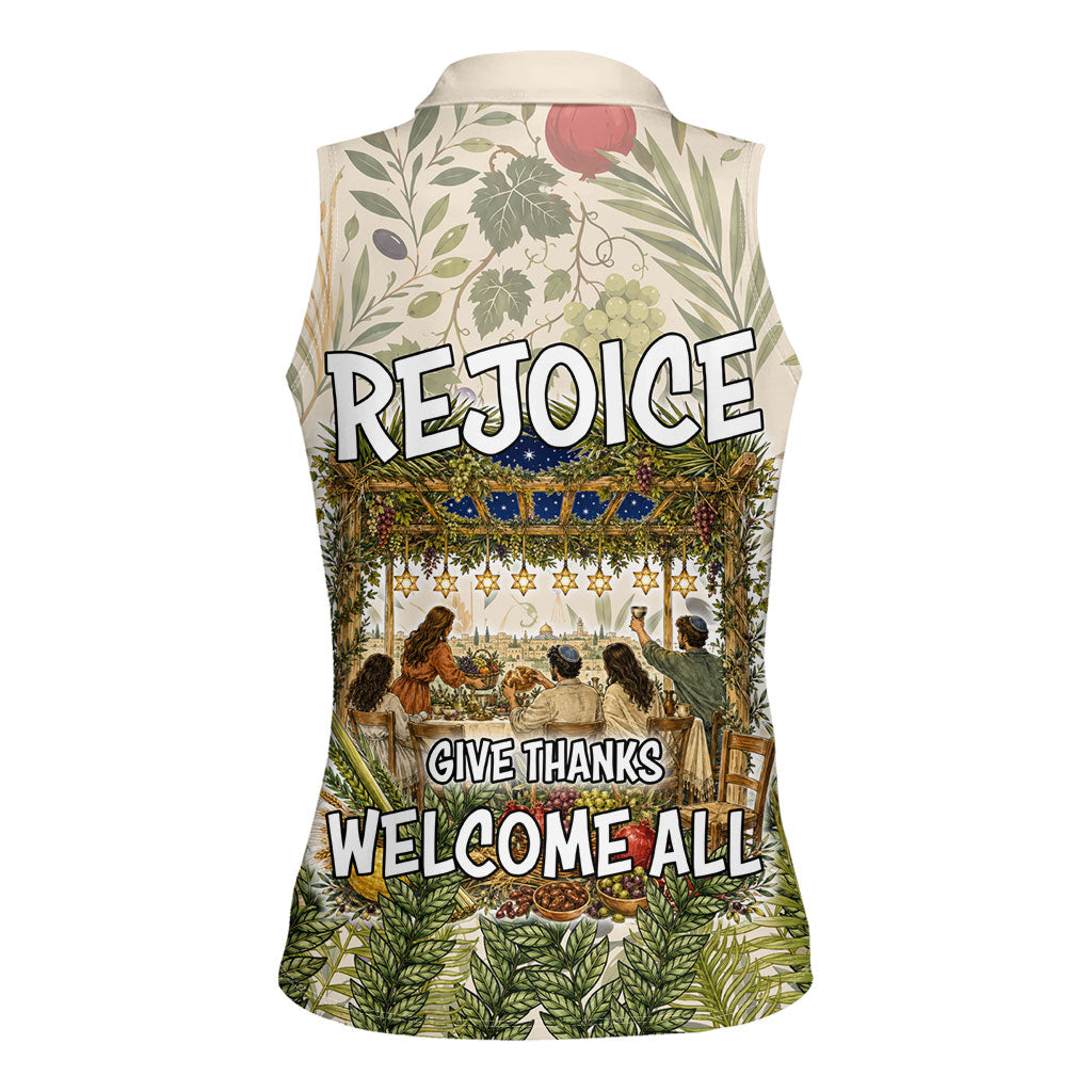 Sukkot Women Sleeveless Polo Shirt Jewish Holiday Gratitude Dwells Here - Vintage Botanical Sukkah
