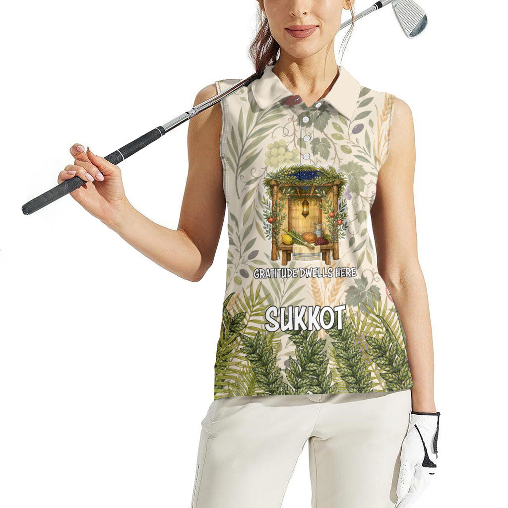 Sukkot Women Sleeveless Polo Shirt Jewish Holiday Gratitude Dwells Here - Vintage Botanical Sukkah