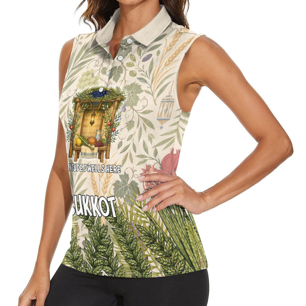 Sukkot Women Sleeveless Polo Shirt Jewish Holiday Gratitude Dwells Here - Vintage Botanical Sukkah