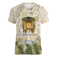 Sukkot Women V-Neck T-Shirt Jewish Holiday Gratitude Dwells Here - Vintage Botanical Sukkah