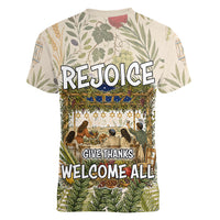 Sukkot Women V-Neck T-Shirt Jewish Holiday Gratitude Dwells Here - Vintage Botanical Sukkah