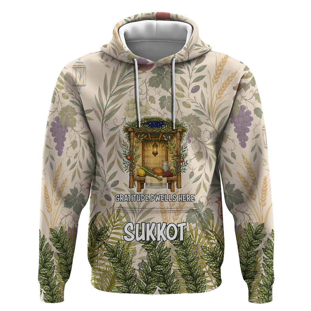 Sukkot Zip Hoodie Jewish Holiday Gratitude Dwells Here - Vintage Botanical Sukkah