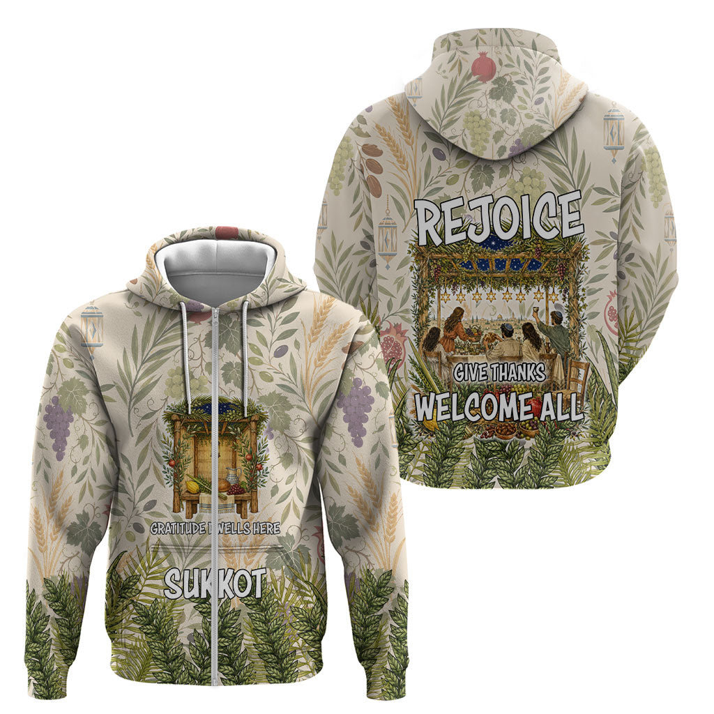 Sukkot Zip Hoodie Jewish Holiday Gratitude Dwells Here - Vintage Botanical Sukkah