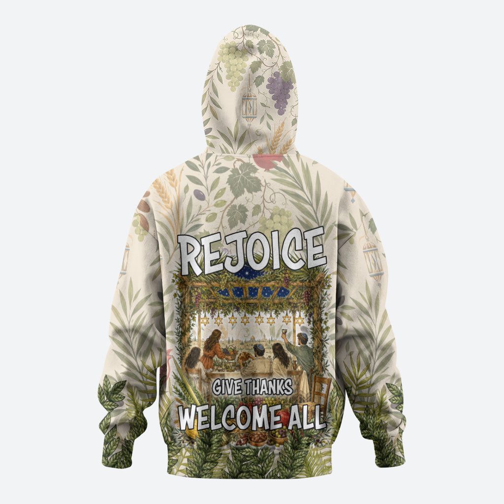Sukkot Zip Hoodie Jewish Holiday Gratitude Dwells Here - Vintage Botanical Sukkah