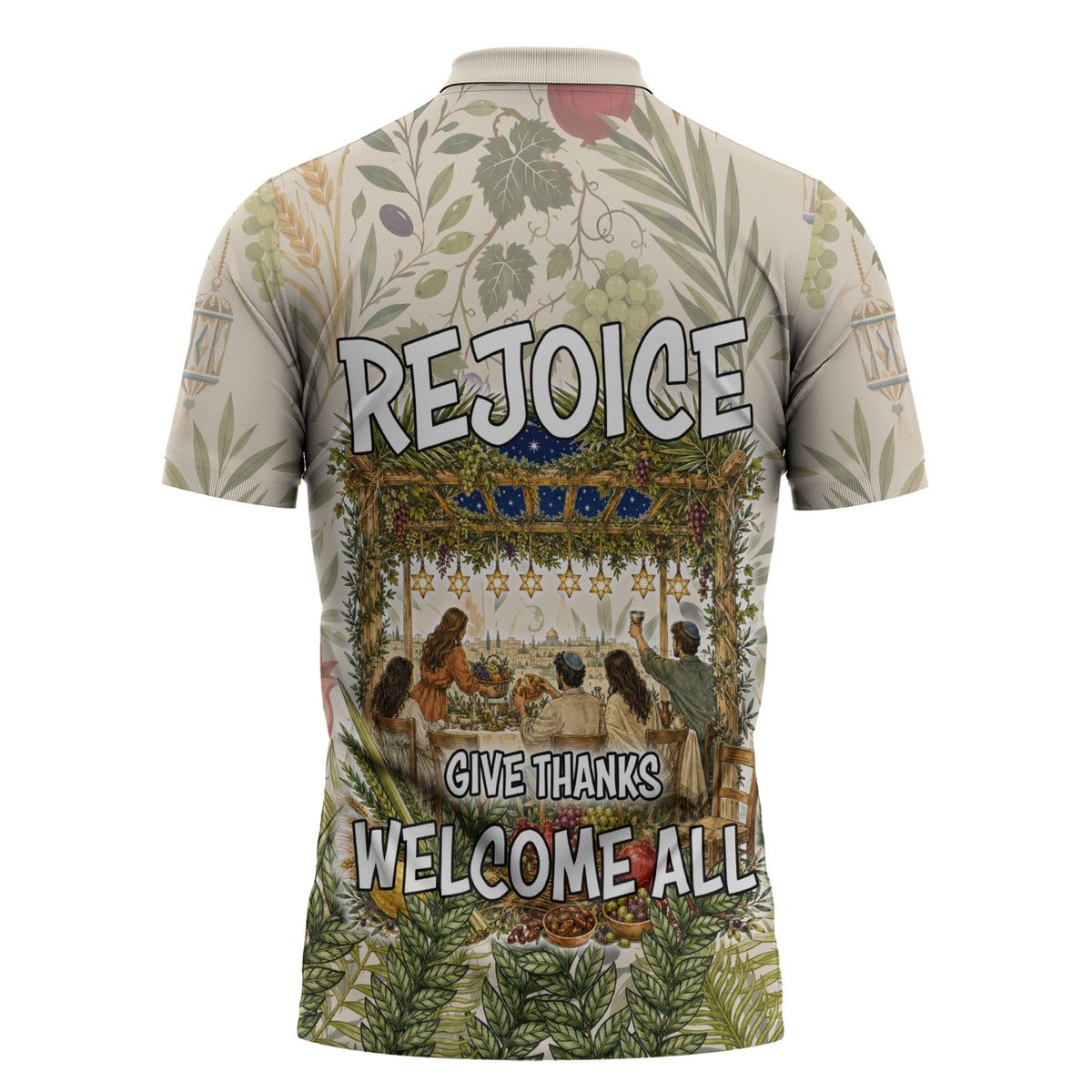 Sukkot Zipper Polo Shirt Jewish Holiday Gratitude Dwells Here - Vintage Botanical Sukkah