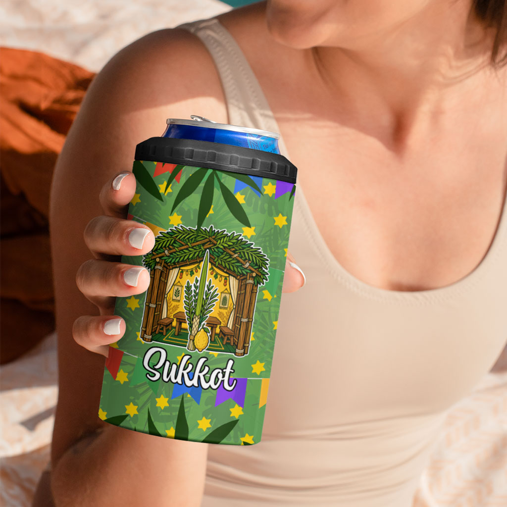 Sukkot Jewish 4 in 1 Can Cooler Tumbler Colorful Sukkot Festival Of Tabernacles