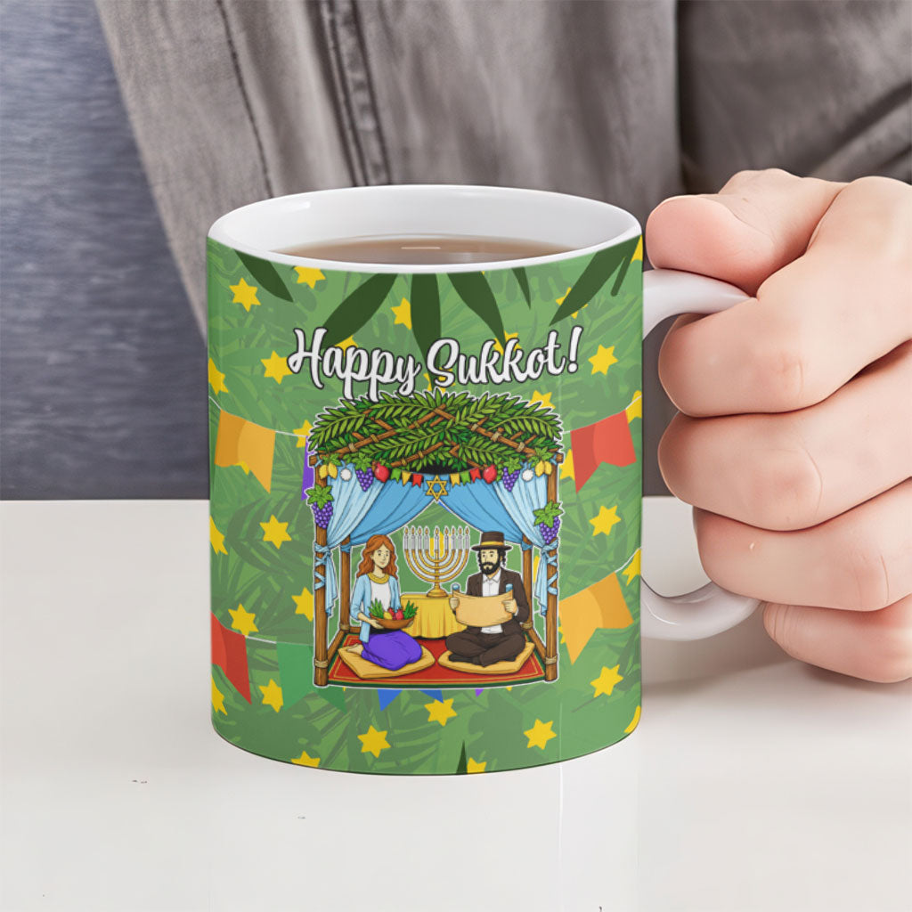 Sukkot Jewish Ceramic Mug Colorful Sukkot Festival Of Tabernacles