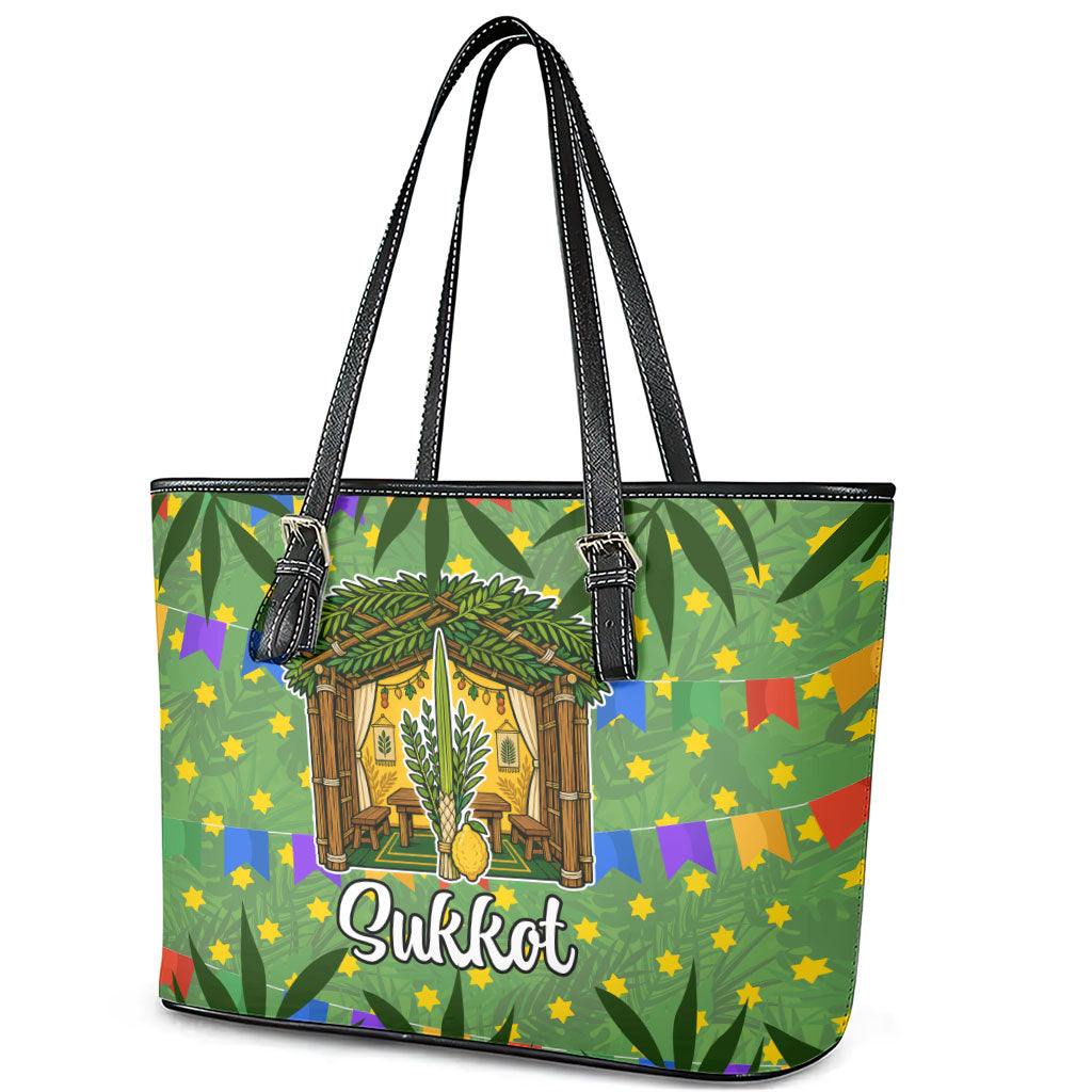 Sukkot Jewish Leather Tote Bag Colorful Sukkot Festival Of Tabernacles