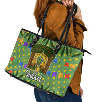 Sukkot Jewish Leather Tote Bag Colorful Sukkot Festival Of Tabernacles