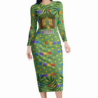 Sukkot Jewish Long Sleeve Bodycon Dress Colorful Sukkot Festival Of Tabernacles