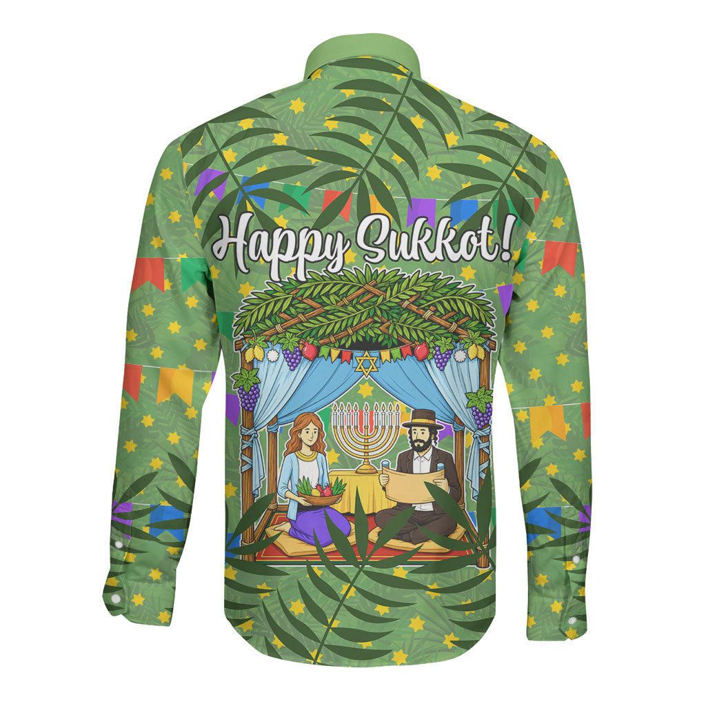 Sukkot Jewish Long Sleeve Button Shirt Colorful Sukkot Festival Of Tabernacles