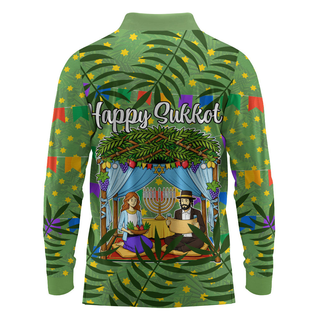Sukkot Jewish Long Sleeve Polo Shirt Colorful Sukkot Festival Of Tabernacles