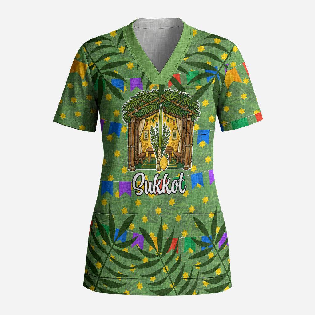 Sukkot Jewish Scrub Top Colorful Sukkot Festival Of Tabernacles