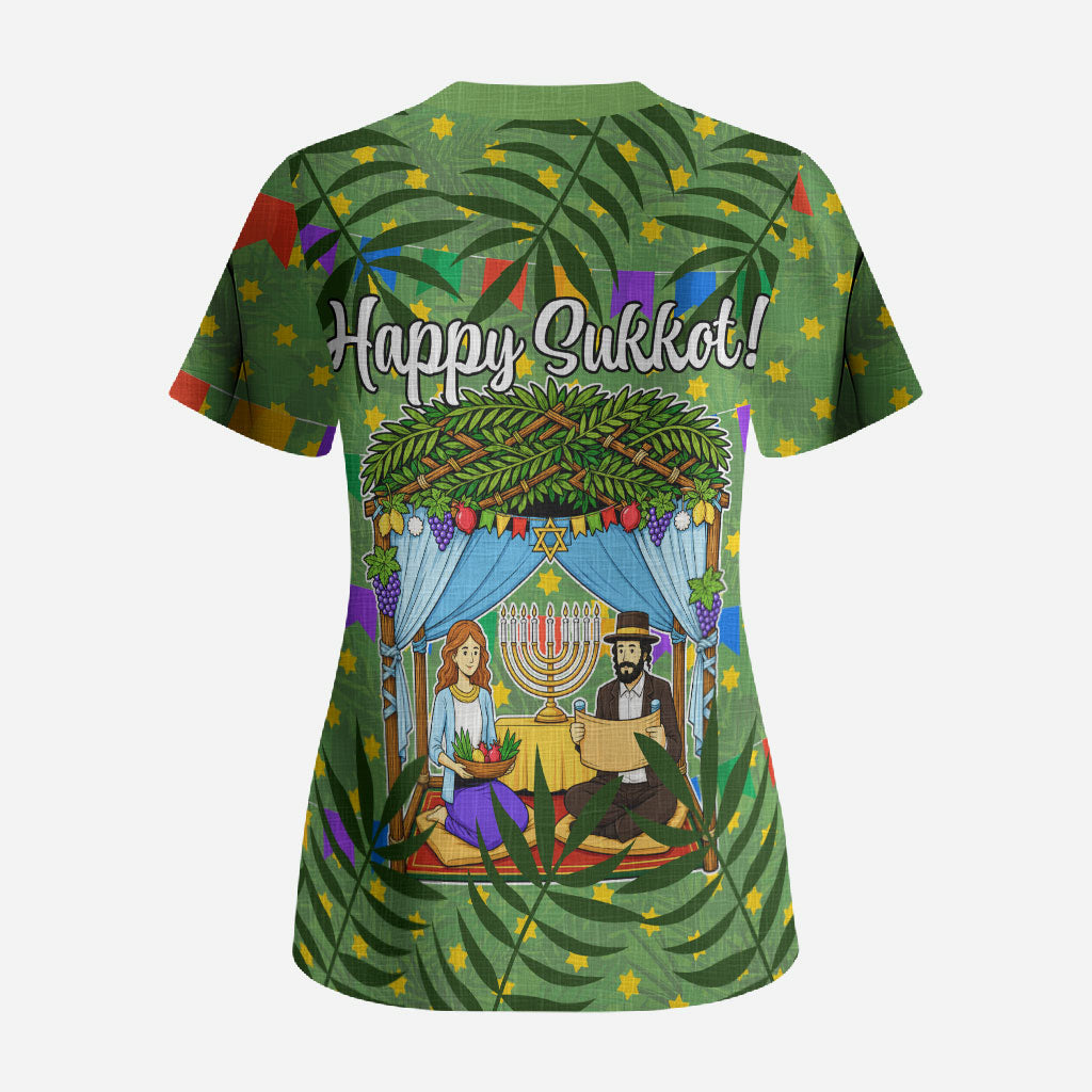 Sukkot Jewish Scrub Top Colorful Sukkot Festival Of Tabernacles