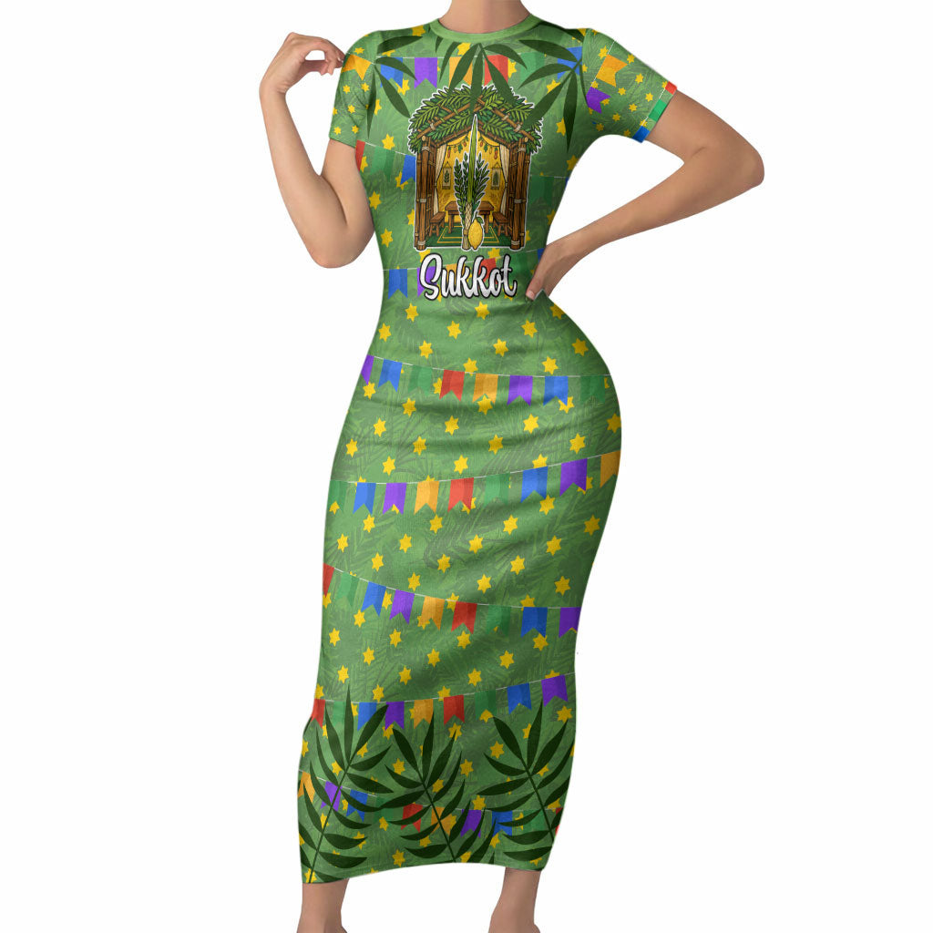 Sukkot Jewish Short Sleeve Bodycon Dress Colorful Sukkot Festival Of Tabernacles