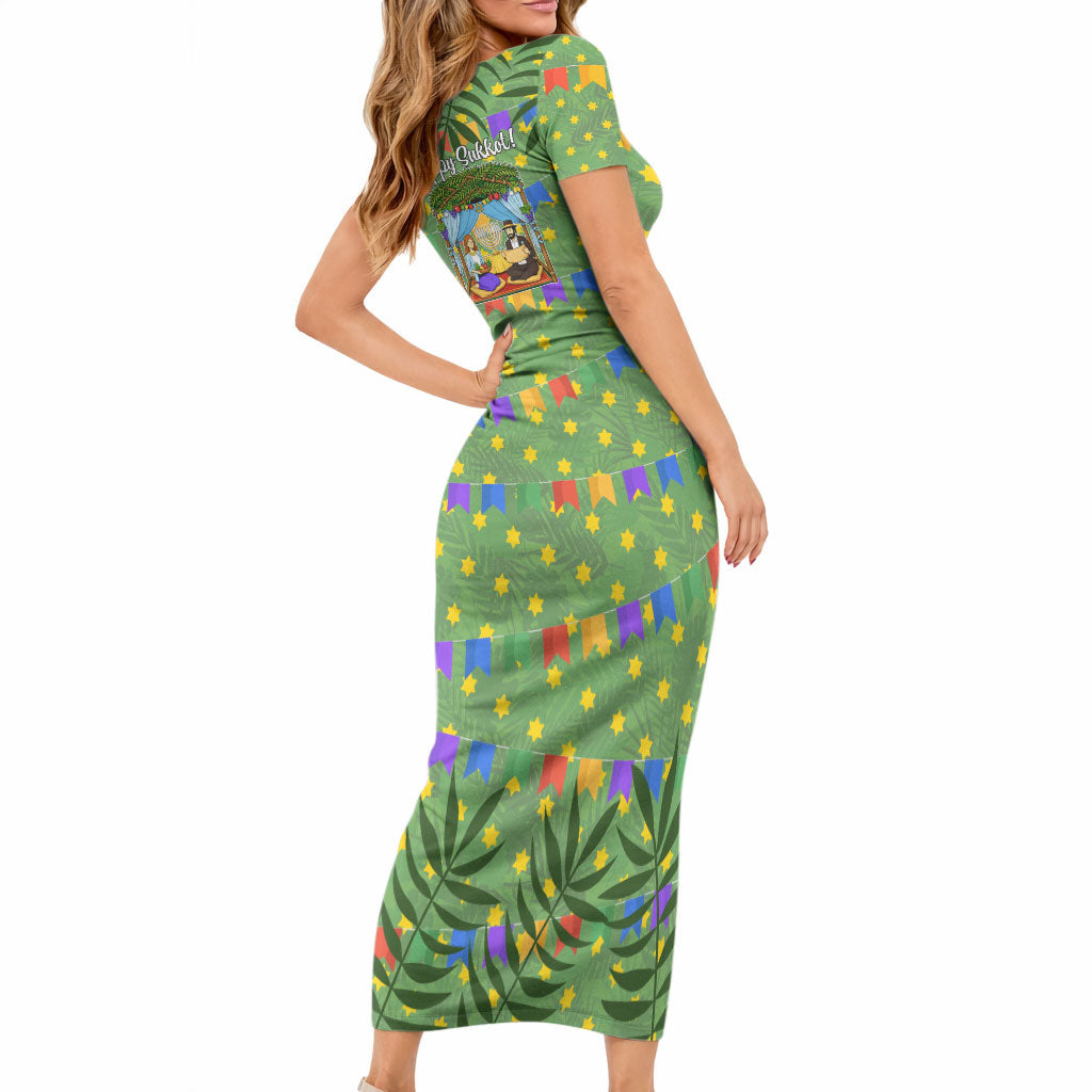 Sukkot Jewish Short Sleeve Bodycon Dress Colorful Sukkot Festival Of Tabernacles